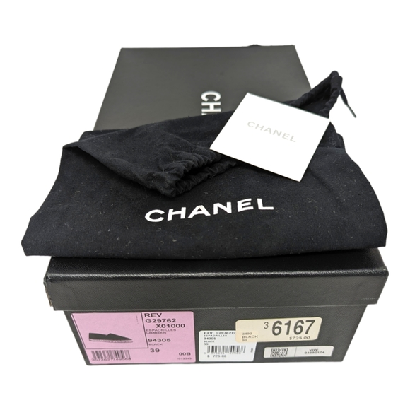 CHANEL espadrille flats loafers interlocking CC logo black leather 39 - Picture 11 of 11